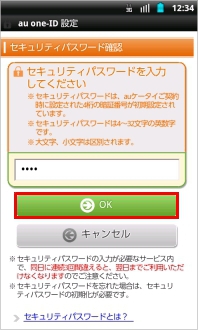 画像:セキュリティパスワード確認
