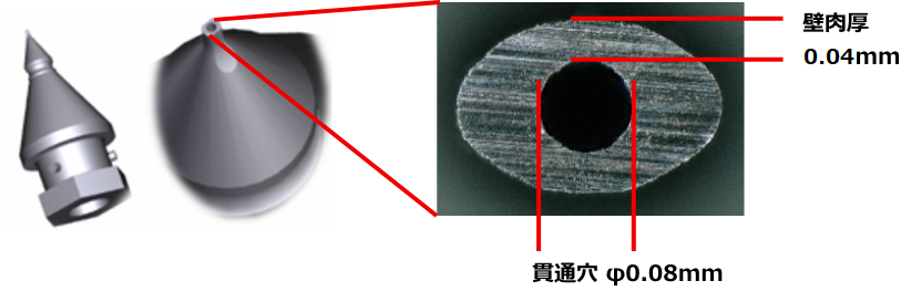 φ0.08mm貫通穴付吸着ノズルの量産(1,000個/Lot)