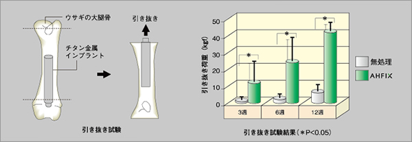 図：引き抜き試験、棒グラフ：引き抜き試験結果