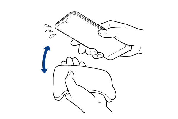 スマホを振り、拭き取る画像