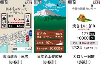写真：東海道五十三次（歩数計）/写真：日本名山登頂記（歩数計/写真：カロリー図鑑（歩数計））