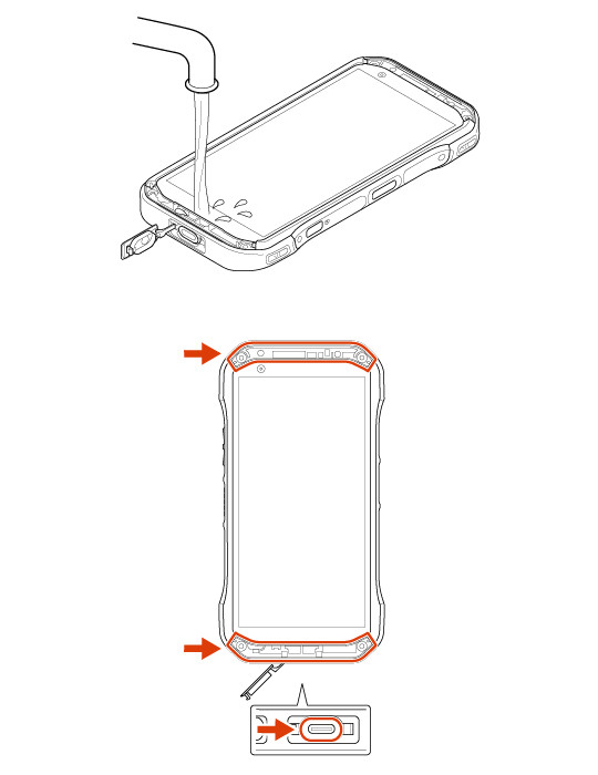 画像：海水に入れたあとの洗い方 正面カバーを取り外し、水で洗い流す