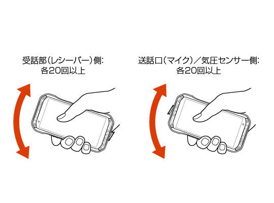 画像：水抜き 矢印の方向に振る