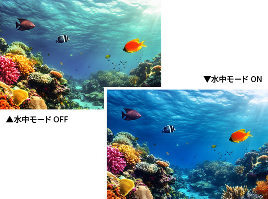 画像：水中モードOFF、水中モードON