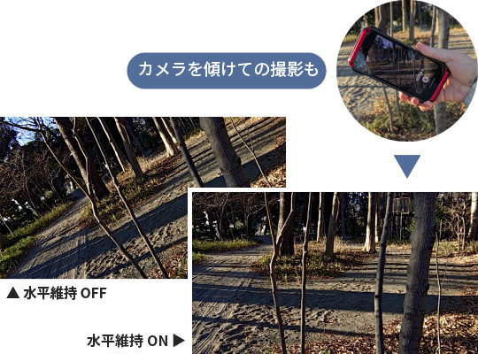 画像：水平維持OFF、水平維持ON